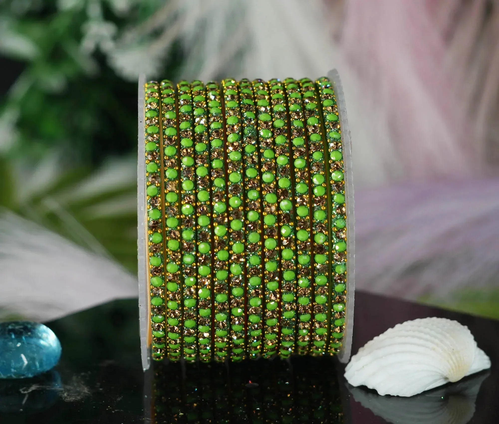 Parrot_Green_Color_Glass_Bangles_2 - The Golden Cascade